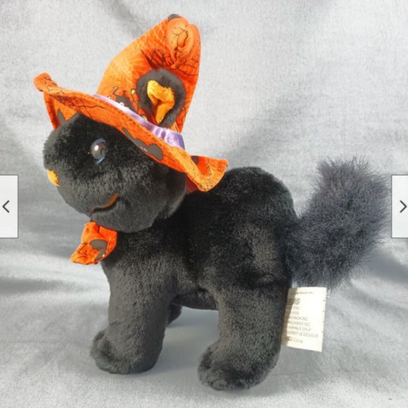 Vtg Sears Exclusive Friday Black Cat Plush Stuffed Toy Halloween Witch Hat - Picture 2 of 7